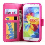 Wholesale Samsung Galaxy S5 Premium Flip Leather Wallet Case w Stand (Hot Pink)